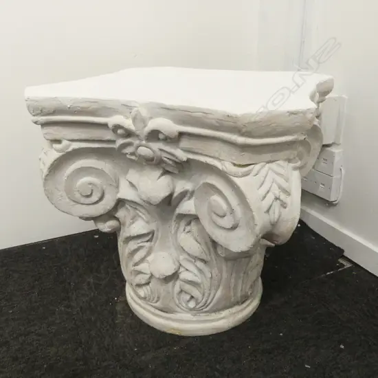 CORINTHIAN COLUMN TOP SIDE TABLE - WHITE PLASTER 470x470x470mm