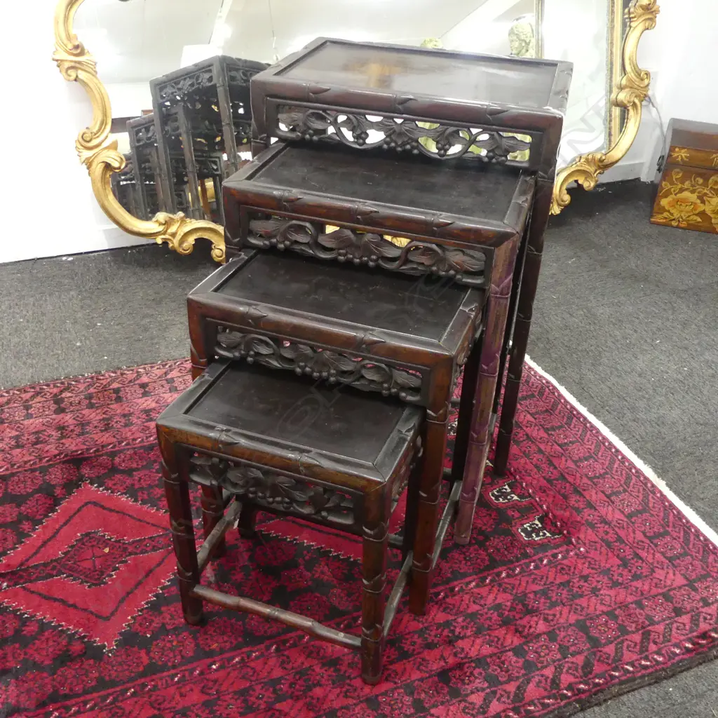 4 ORIENTAL NESTING TABLES - ONE TOP PIECE MISSING 485x350x685mm Image 1++