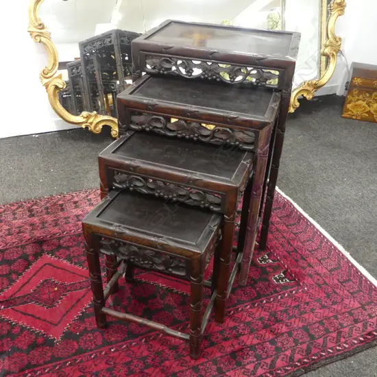4 ORIENTAL NESTING TABLES - ONE TOP PIECE MISSING 485x350x685mm