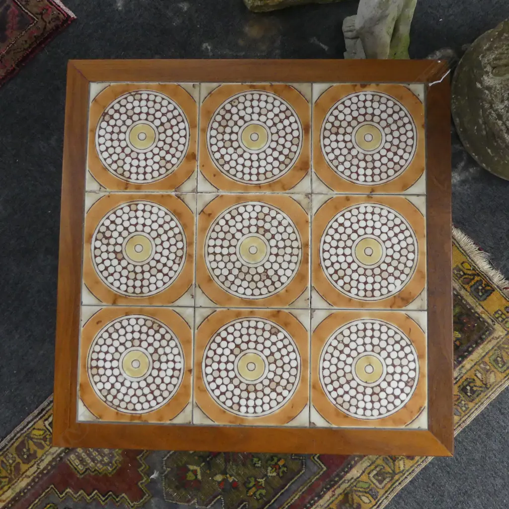 MID CENTURY TEAK & TILE TOP COFFEE TABLE 700x700x390mm Image 1++