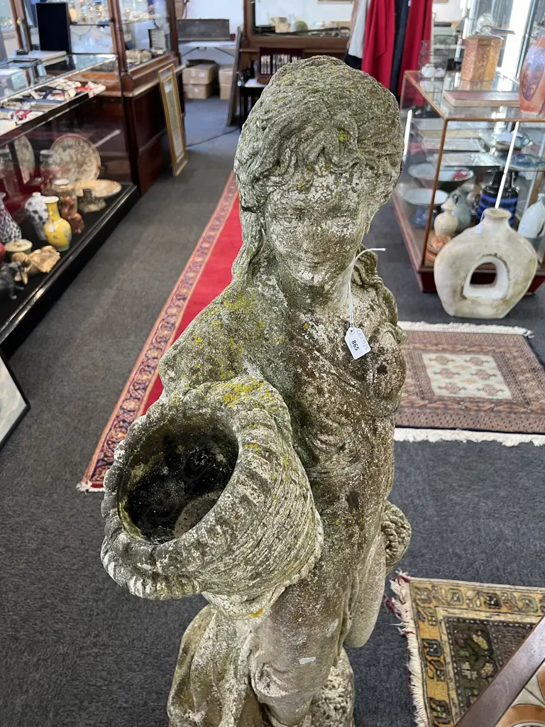 CONCRETE GARDEN STATUE, CLASSICAL FIGURE w. BASKETS H.1340mm Image 1++
