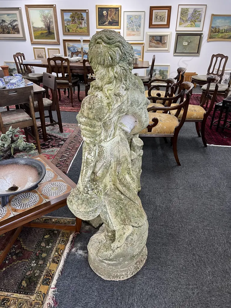 CONCRETE GARDEN STATUE, CLASSICAL FIGURE w. BASKETS H.1340mm Image 1++
