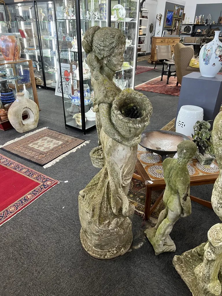 CONCRETE GARDEN STATUE, CLASSICAL FIGURE w. BASKETS H.1340mm Image 1++
