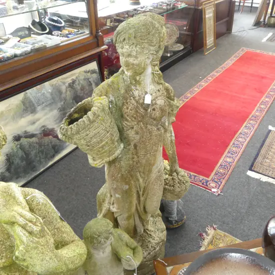 CONCRETE GARDEN STATUE, CLASSICAL FIGURE w. BASKETS H.1340mm
