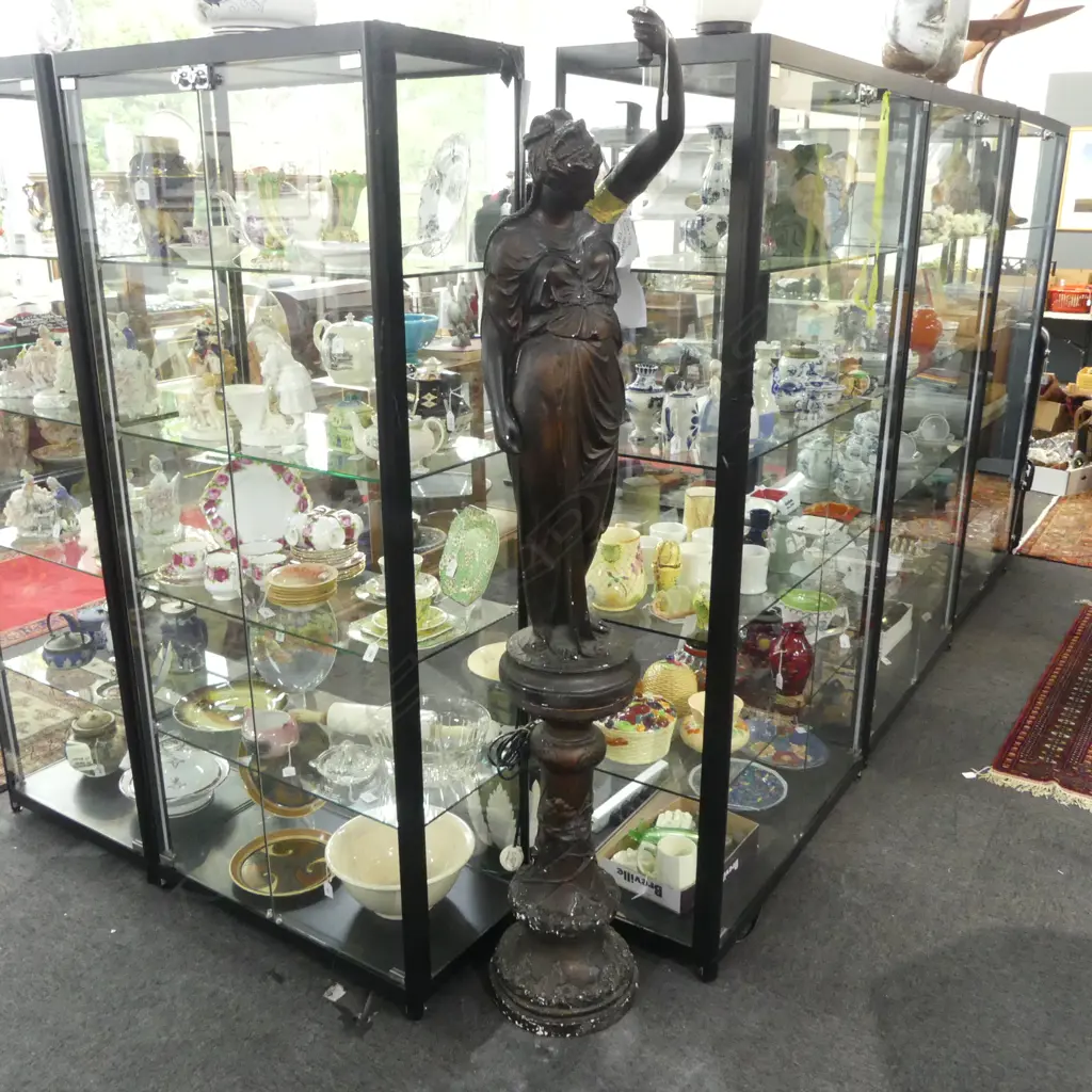 BRONZED PLASTER LAMP, CLASSICAL FIGURE ON STAND, H.2000mm FAULTS Image 1++