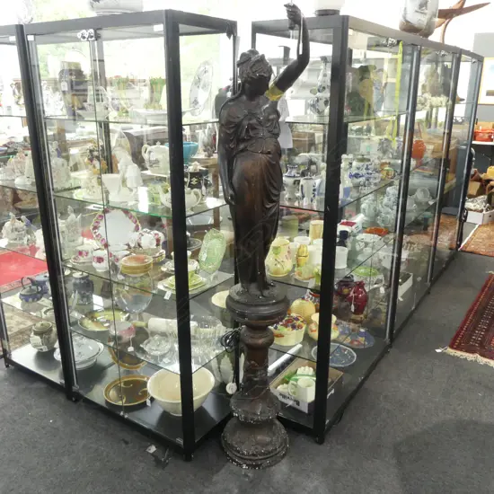 BRONZED PLASTER LAMP, CLASSICAL FIGURE ON STAND, H.2000mm FAULTS