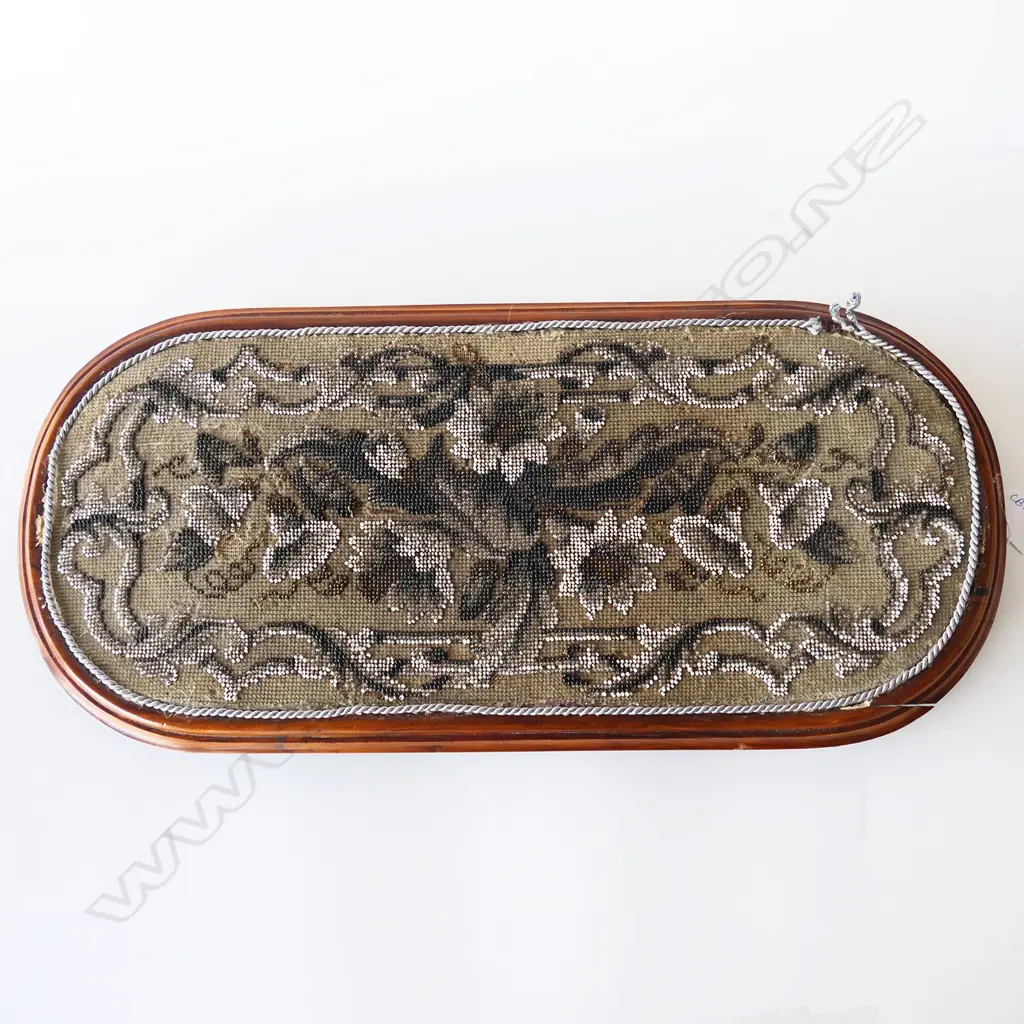 VICTORIAN MAHOGANY PANEL  w. NEEDLEWORK TOP W.560mm FAULTS Image 1++