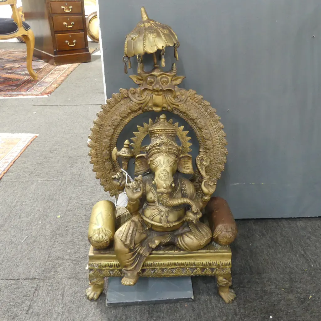 INDIAN BRONZE; 3 PART SEATED GANESH H.640mm Image 1++
