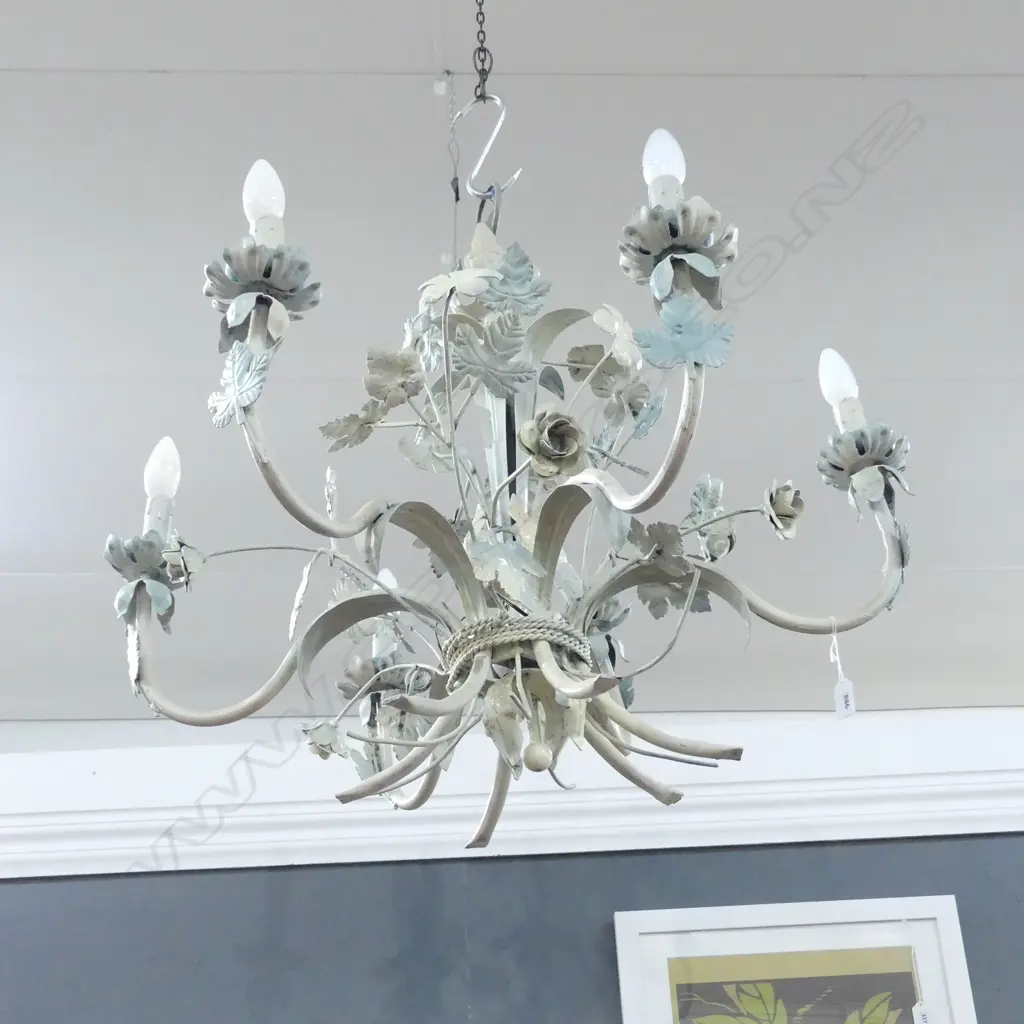 LG WHITE METAL 6 LIGHT FLORAL CHANDELIER 800mm dia, H600mm Image 1++