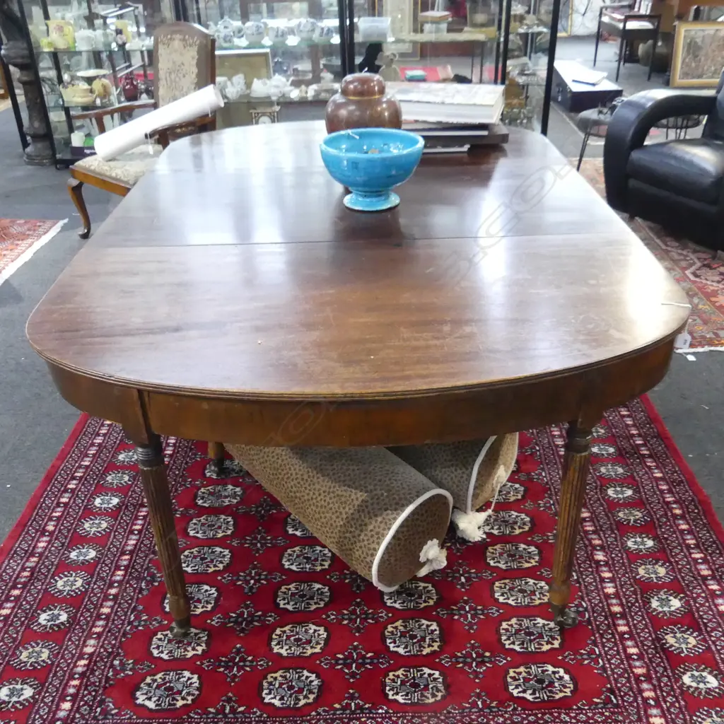 ANTIQUE MAHOGANY DINING TABLE w. D ENDS & 1 LEAF Image 1++
