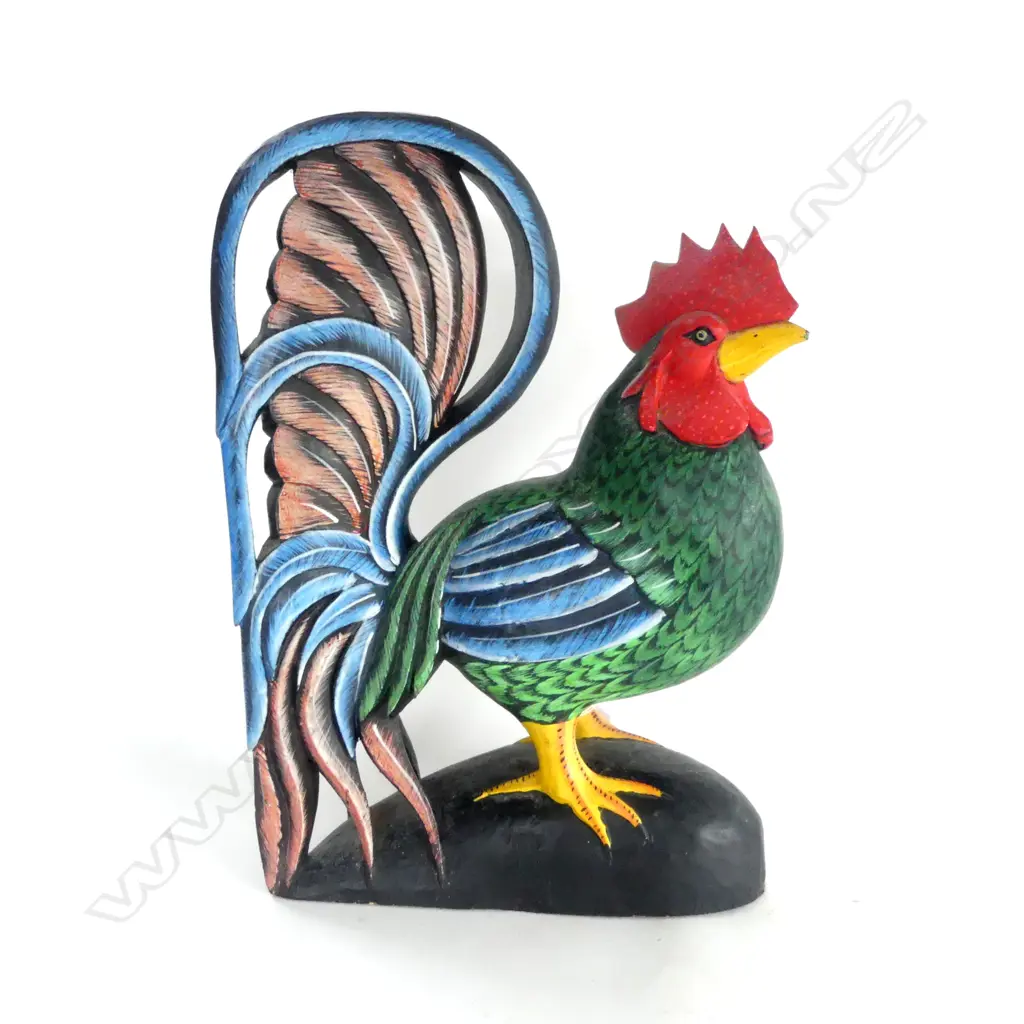 CARVED WOODEN PAINTED ROOSTER H.490mm Image 1++
