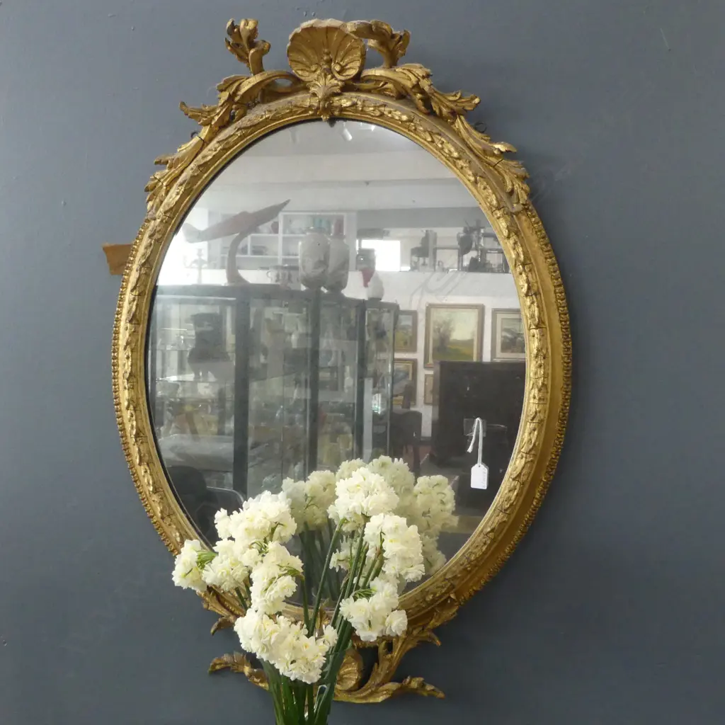 ANTIQUE ORNATE GILT FRAMED OVAL MIRROR 1020x710mm Image 1++
