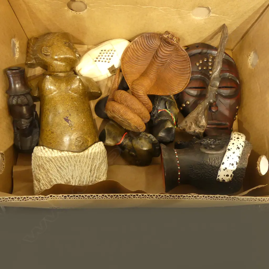 COLLECTION OF 10 AFRICAN ART PCS WOOD STONE BONE ETC Image 1++