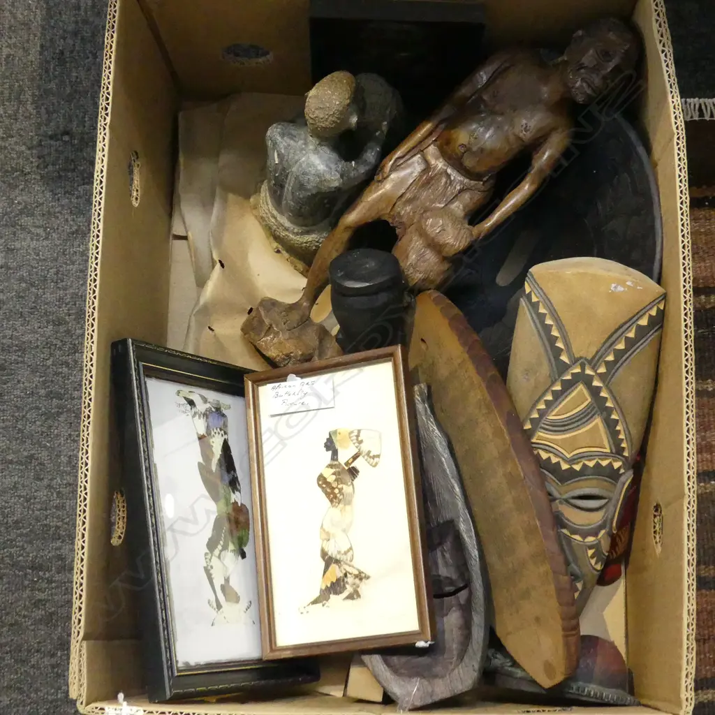 15PC COLLECTION AFRICAN ART WOOD CARVINGS BUTTERFLY PICTURES ETC Image 1++