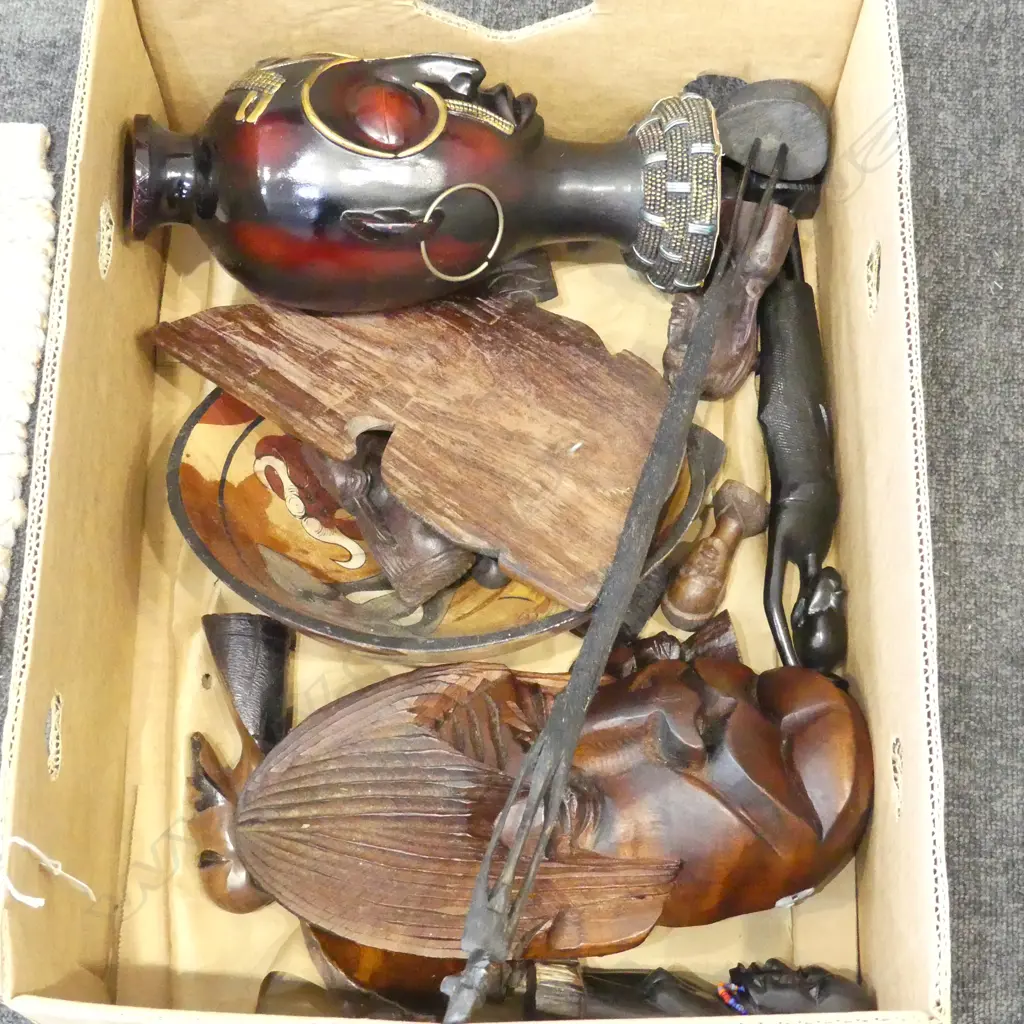 20PC COLLECTION AFRICAN CARVED WOOD & STONE FIGURES MASK ETC Image 1++