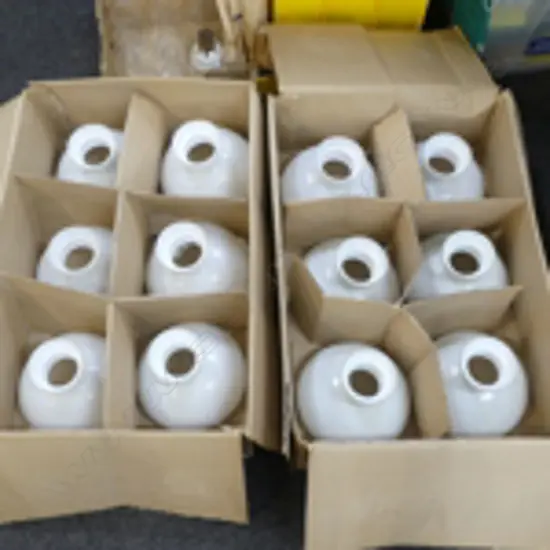 4 BOXES OF MILK GLASS LIGHT SHADES 6TO EACH BOX ONE SHADE BROKEN