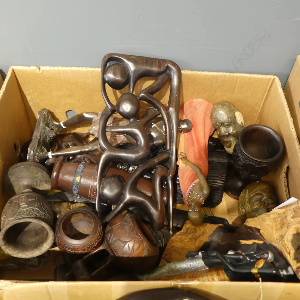 COLLECTION OF 16 AFRICAN WOOD POTTERY & STONE ART PCS Image 1++