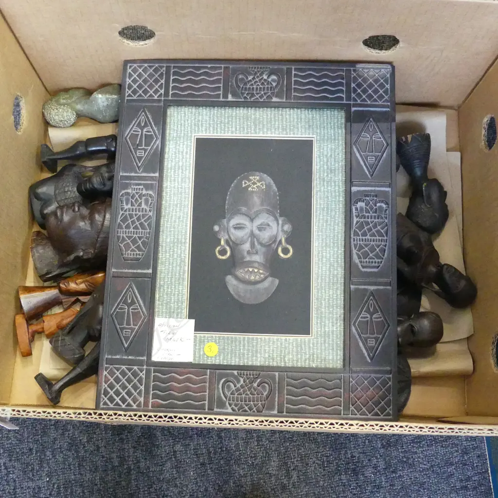 20PC COLLECTION AFRICAN CARVED WOOD & STONE FIGURES MASK ETC Image 1++