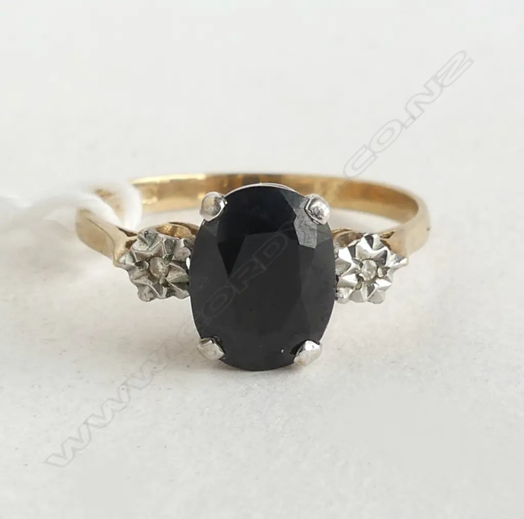 9ct yellow gold SAPPHIRE & DIAMOND RING 2.15gms SIZE P Image 1++