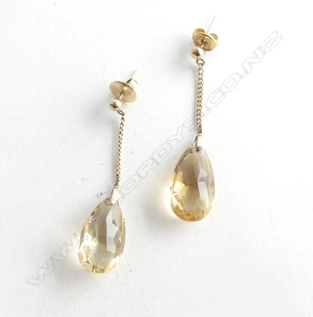 PR GOLD & CITRINE DROP EARRINGS Image 1++