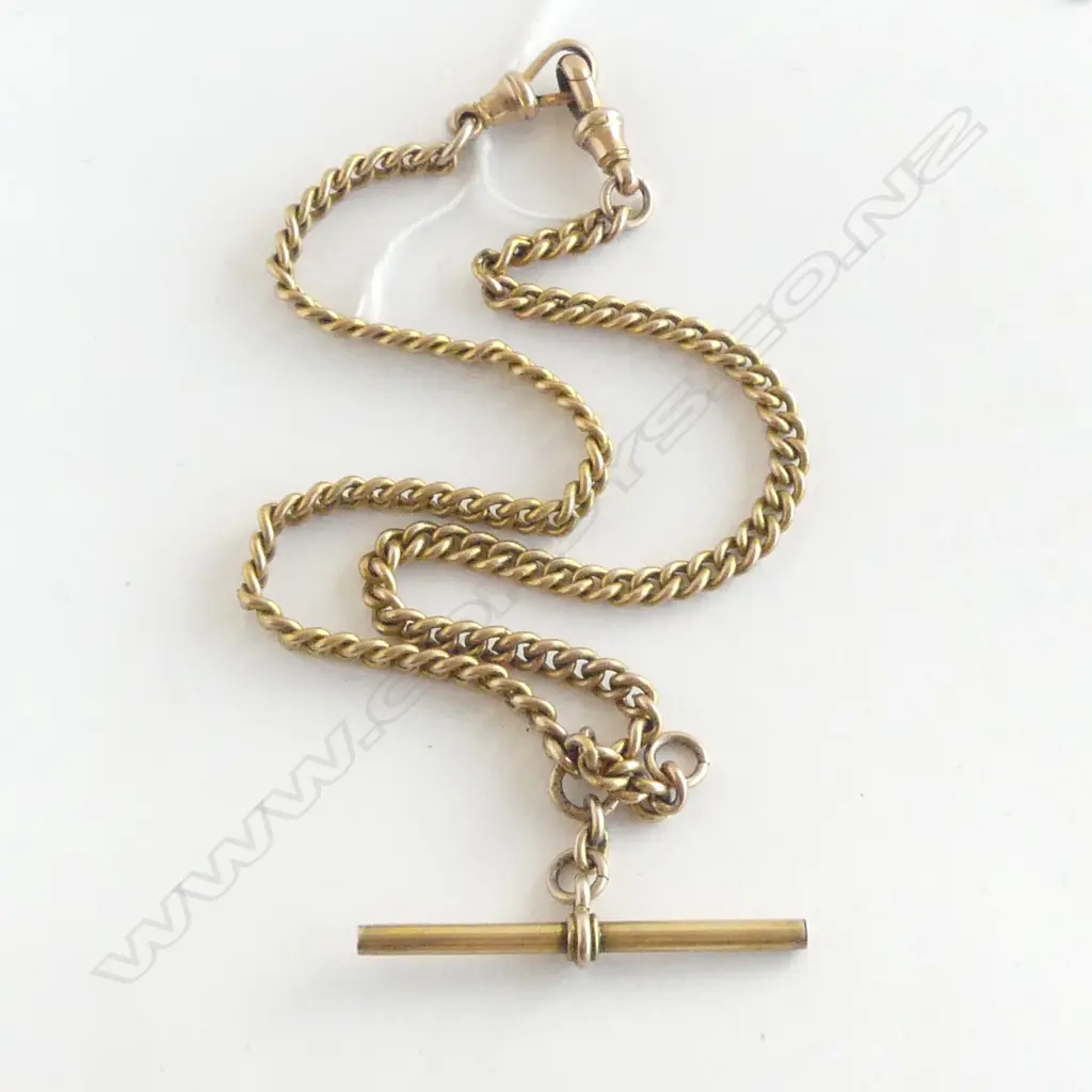 9ct YELLOW GOLD CURB LINK ALBERT CHAIN 22gms Image 1++