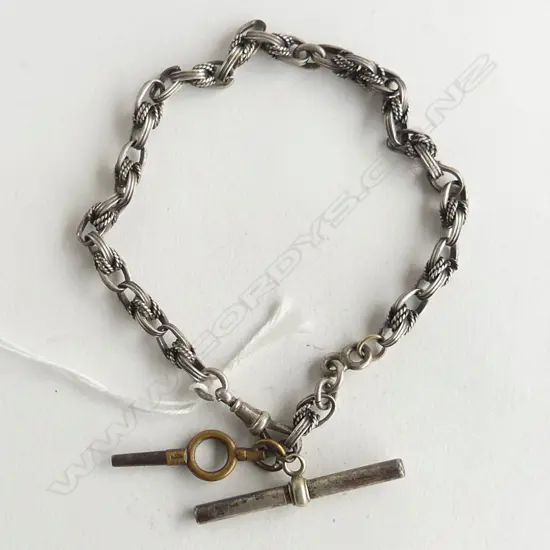 c1900 SILVER PRINCE OF WALES LINK FOB CHAIN L.290mm some wear 