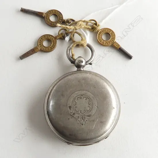 SILVER ROTHERHAMS FUSEE MOVEMENT POCKET WATCH + 3 NZ MAKER WATCH KEYS: Louis Kerr + 2x Brown & Kerr of Nelson 