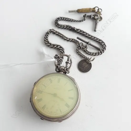 STG SILVER POCKET WATCH 'THE EXPRESS ENGLISH LEVER' CHESTER 1900 + FOB CHAIN & KEYS, 166gms