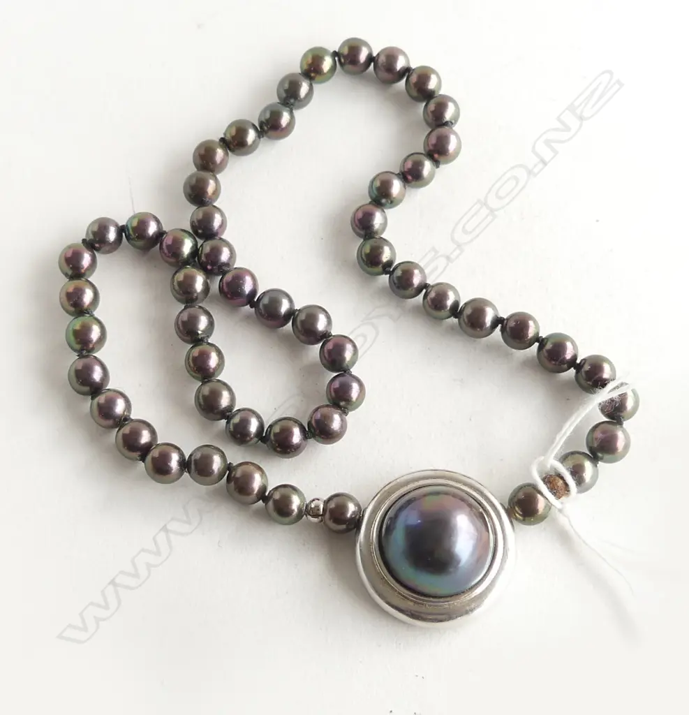 BLACK PEARL NECKLACE L.400mm w. VALUATION Image 1++