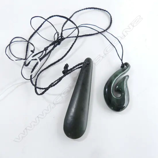 2 GREENSTONE PENDANT NECKLACES