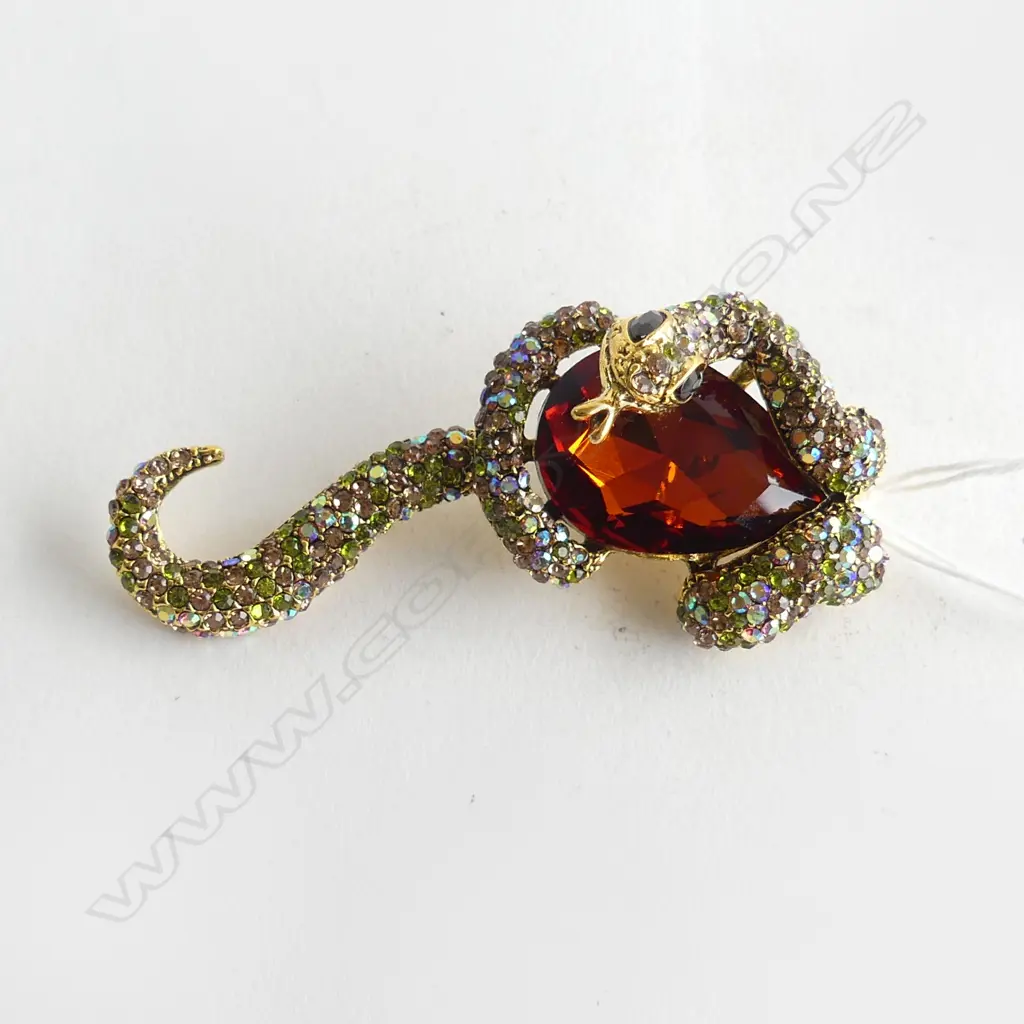LG COSTUME SNAKE BROOCH w GOLD DIAMANTES Image 1++