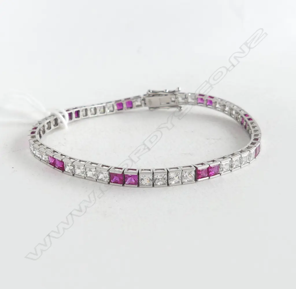 BRACELET, WHITE & RED STONES L.180mm Image 1++