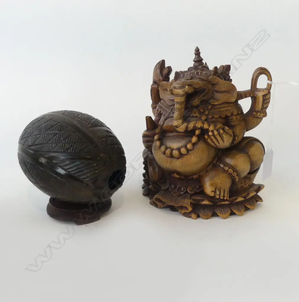 ORIENTAL CARVED WOODEN FIGURE H.170mm, CARVED COCONUT Image 1++