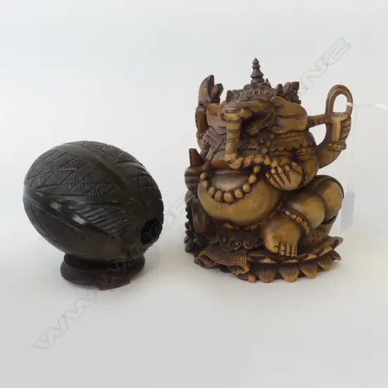 ORIENTAL CARVED WOODEN FIGURE H.170mm, CARVED COCONUT
