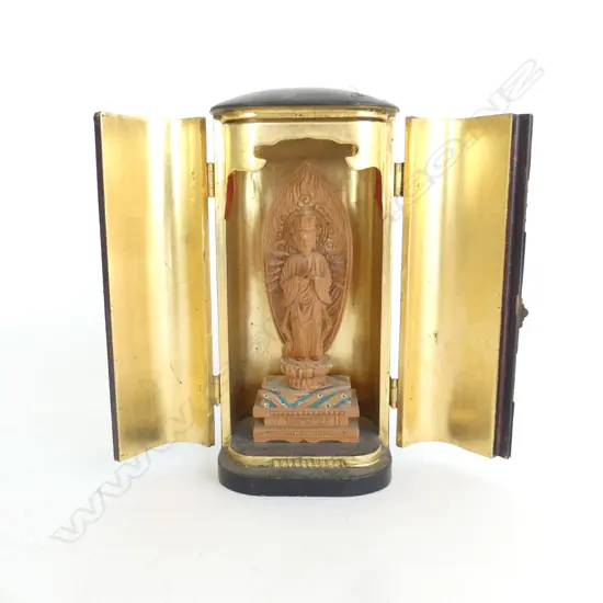 OLD SMALL JAPANESE BLACK LACQUERED SHRINE w doors H.170mm