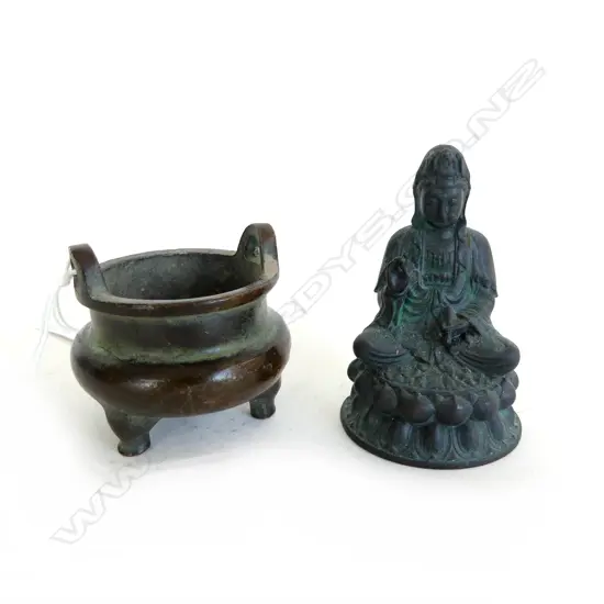 ORIENTAL BRONZE INCENSE BURNER 55mm dia  + BUDDHA H.75mm