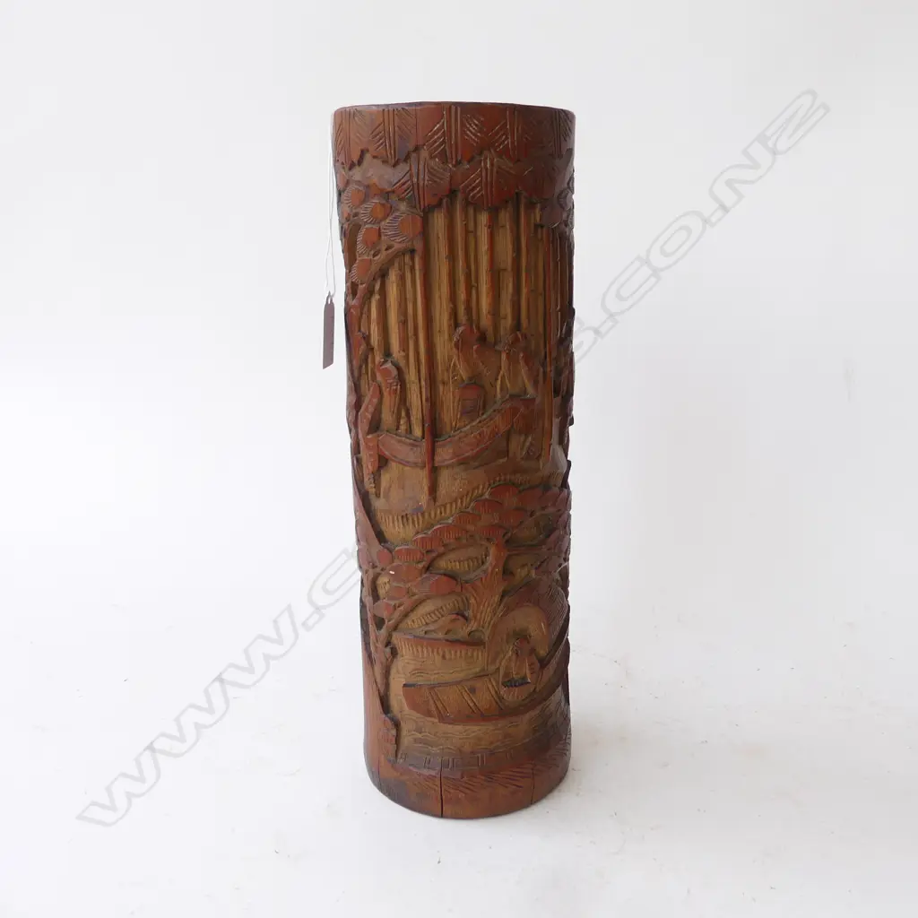 CHINESE CARVED BAMBOO VASE H.345mm Image 1++