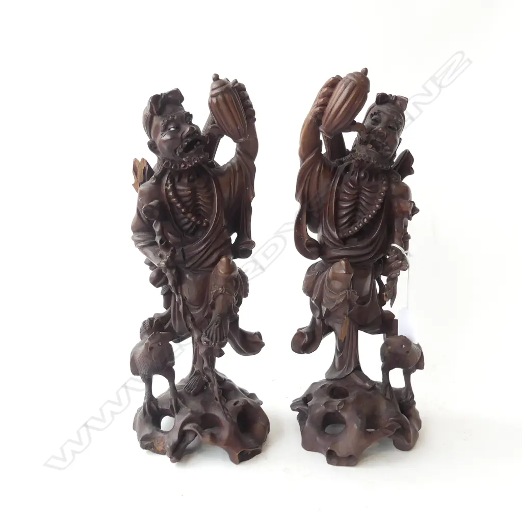 PR ORIENTAL CARVED WOODEN FIGURES, SOME LOSSES H.360mm Image 1++