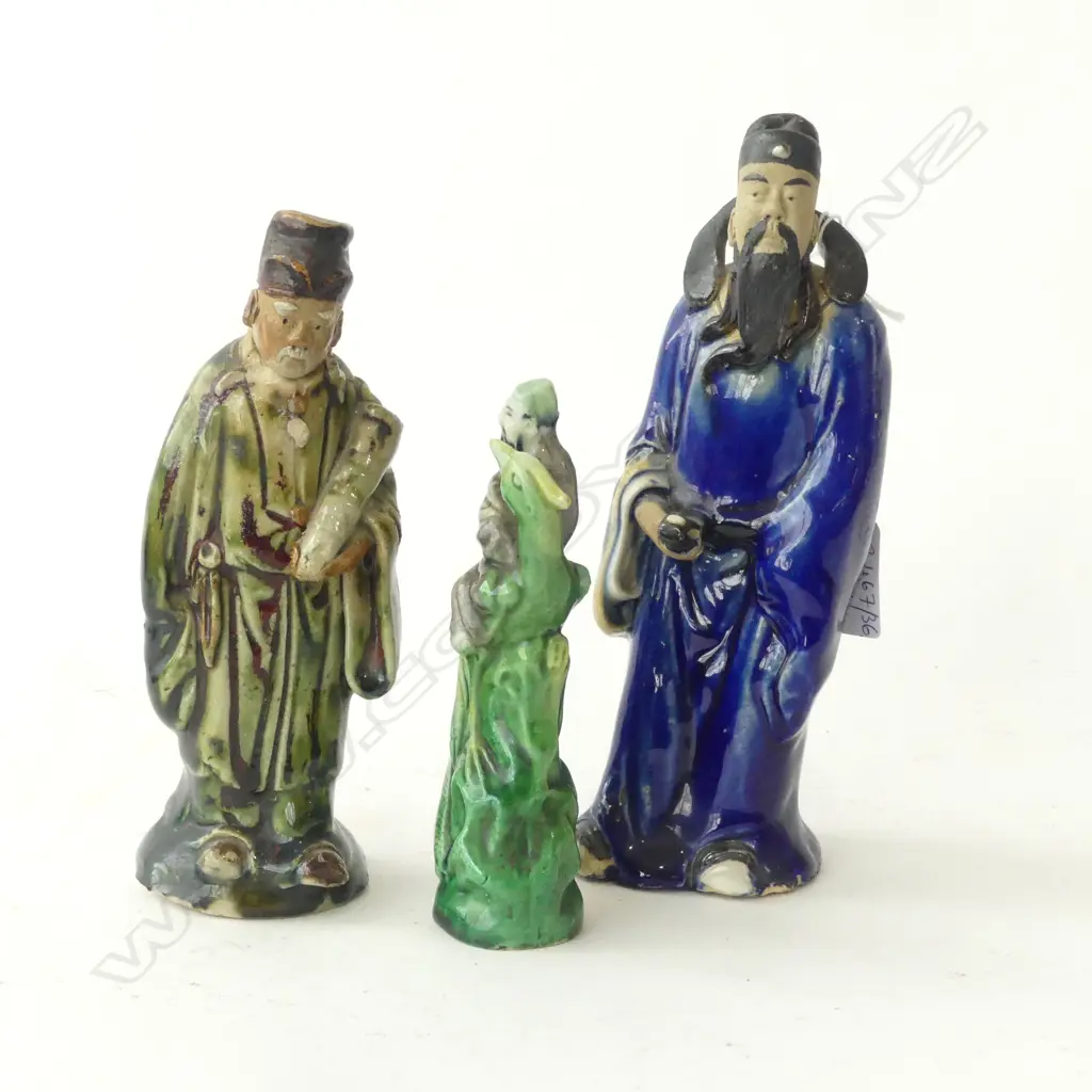 3 CHINESE GLAZED CERAMIC FIGURES H.190mm Image 1++