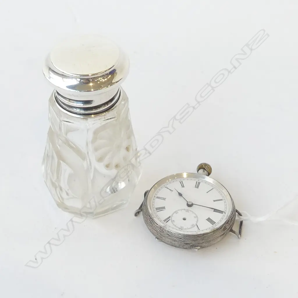 STG SILVER WRIST WATCH & S/S CRYSTAL TOPPED BOTTLE Image 1++