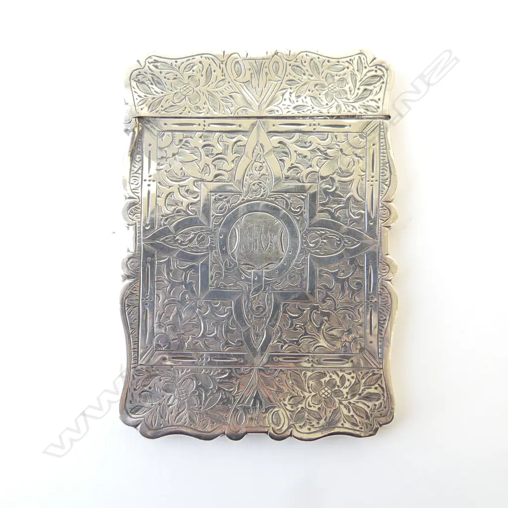 VICTORIAN SILVER ENGRAVED CARD CASE Birmingham 1873 58gms Image 1++