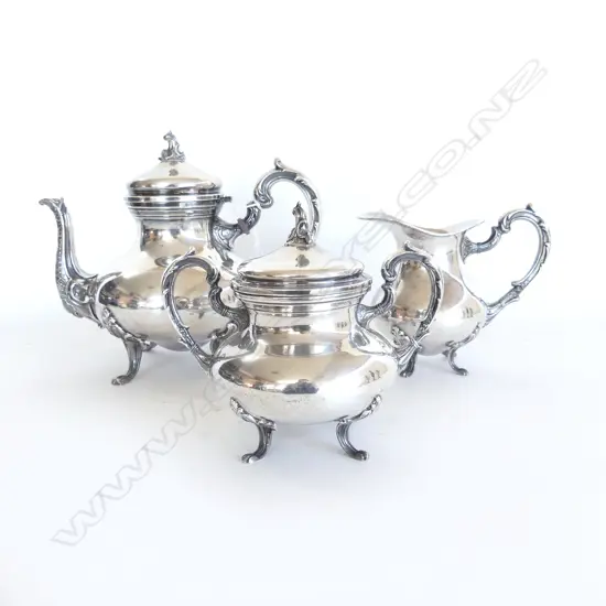 PERUVIAN 3 PCE CAMUSSO 925 STERLING SILVER TEASET 1545gms