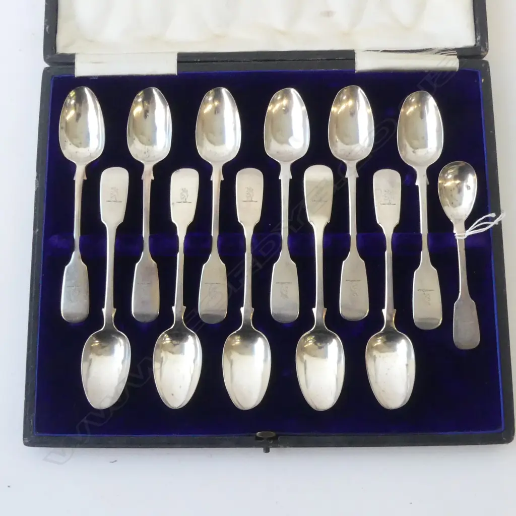 11 STG SILVER LG TEASPOONS, DUBLIN 1882 + MUSTARD SPOON 311gms Image 1++
