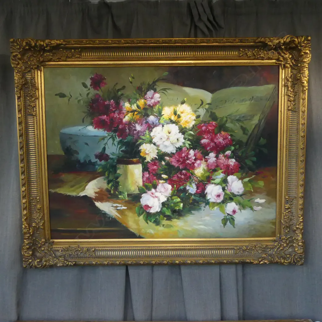ARTIST UKNOWN, LG FLORAL STILL LIFE, OIL ON BOARD, 900x1200mm Image 1++