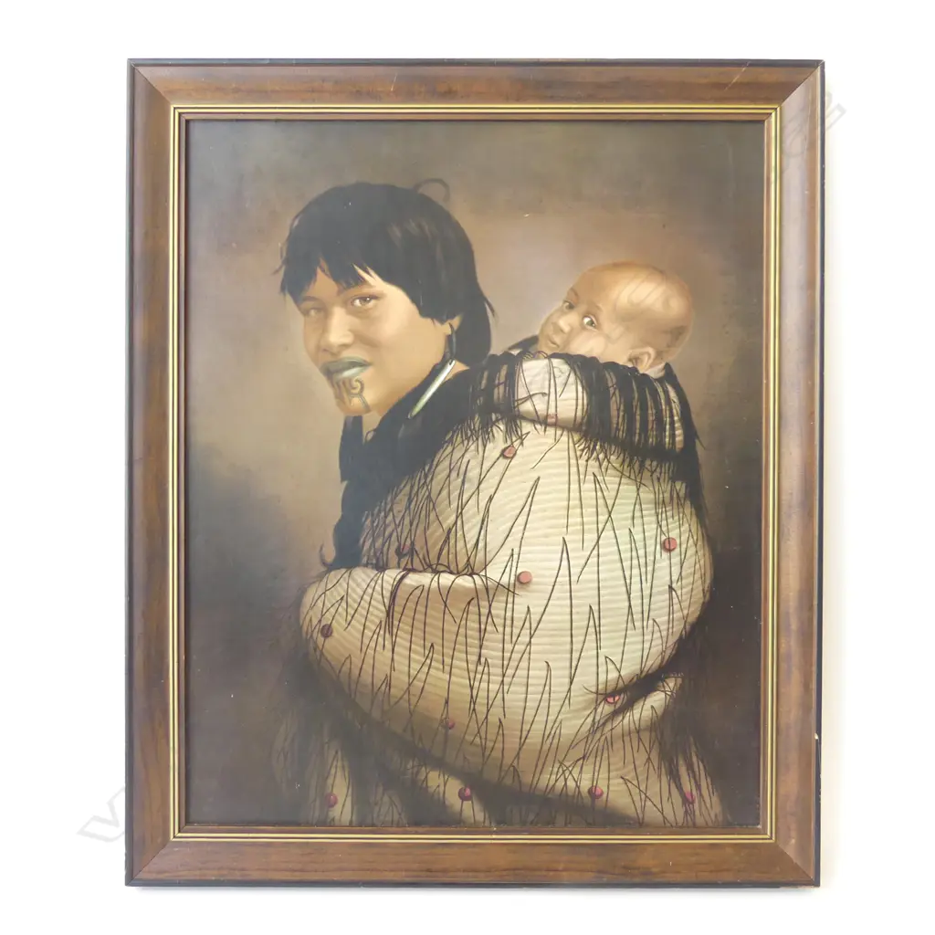 VINTAGE GOTTFRIED LINDAUER ‘ANNA RUAPINE AND CHILD’ SPOONERS OF AUCKLAND PRINT IN FRAME, L.640MM W.540MM Image 1++