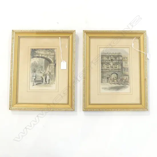 2 HAND COLOURED ETCHINGS, ETON & CANTERBURY 180x115mm