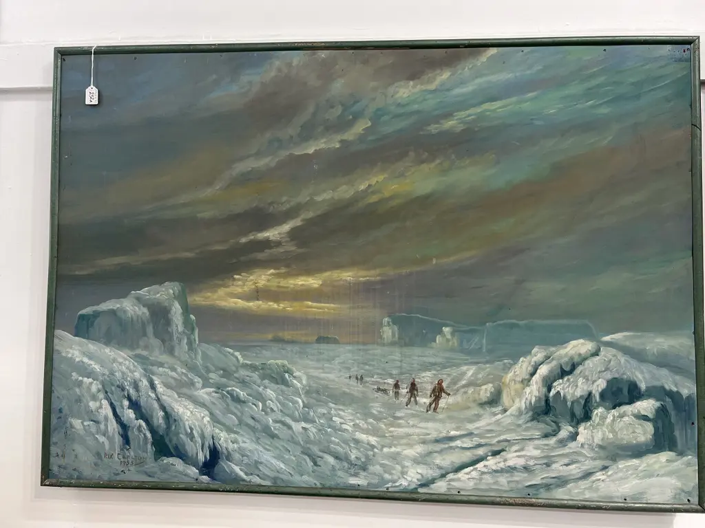 RIX CARLTON 1955 LARGE OIL ANTARCTIC EXPLORERS L1210 H840mm Image 1++