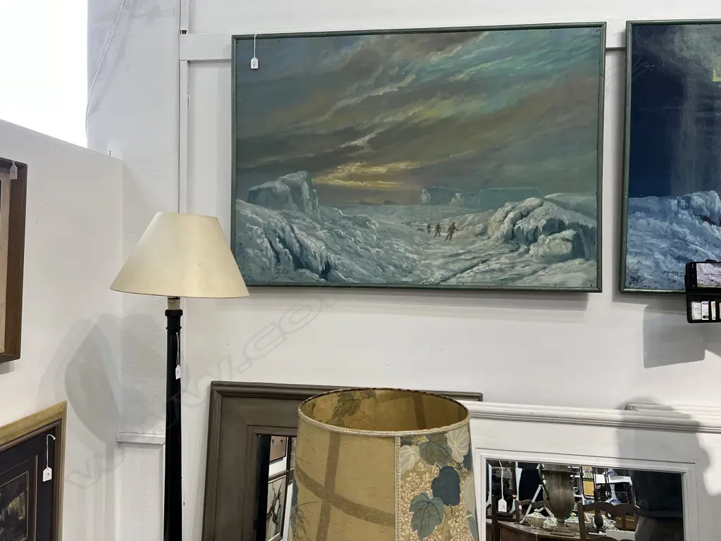 RIX CARLTON 1955 LARGE OIL ANTARCTIC EXPLORERS L1210 H840mm Image 1++