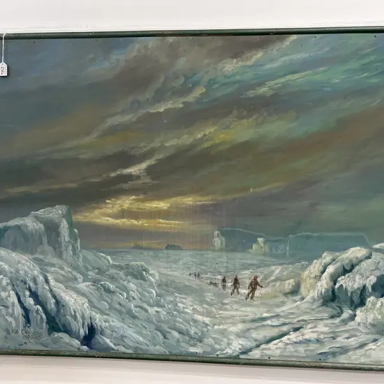 RIX CARLTON 1955 LARGE OIL ANTARCTIC EXPLORERS L1210 H840mm