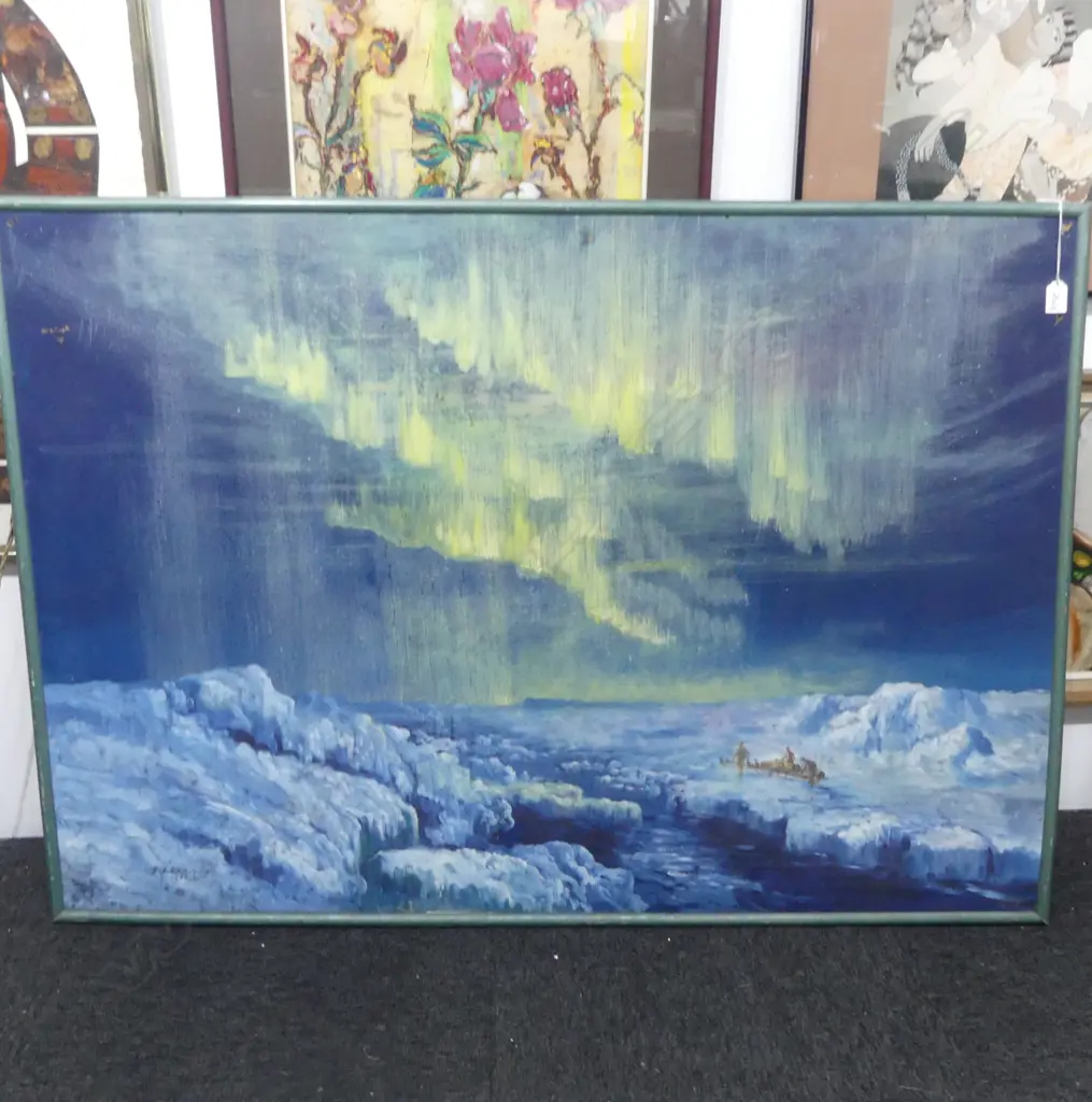 LARGE OIL ANTARCTIC SOUTHERN LIGHTS SIGNED RIX CARLTON L1220 H860mm Image 1++